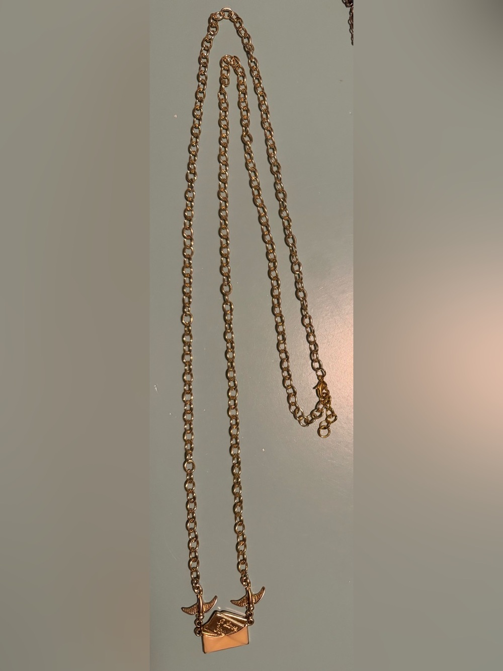 Gold Envelope with “I Love You” Note Inside & Dove Pendant Long Chain Necklace